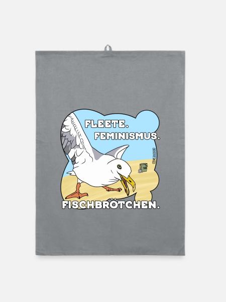 Fleete Feminismus Fischbrötchen - Organic Geschirrtuch - Grau