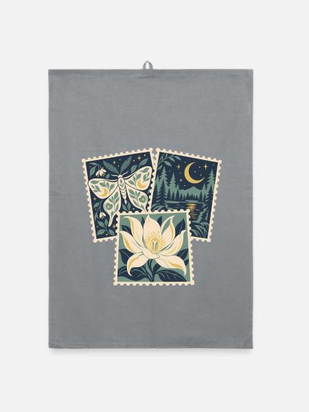 Moonlit Forest Lotus Stempel-Set - Organic Geschirrtuch - Grau