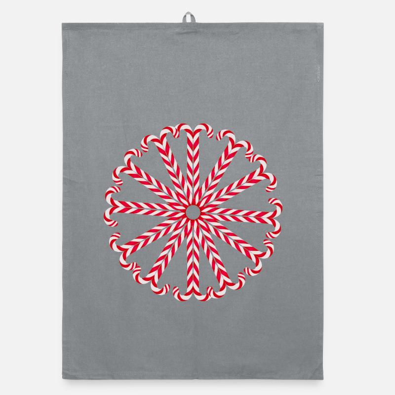 Festive candy cane mandala in red and white Organic dish towel