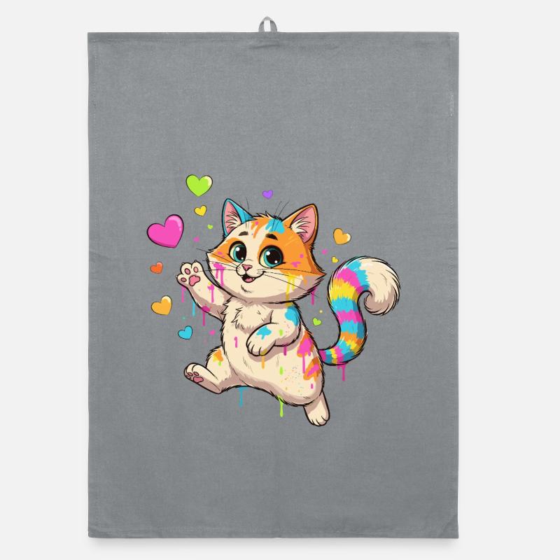 Bunte Farbklecks Katze Organic Geschirrtuch
