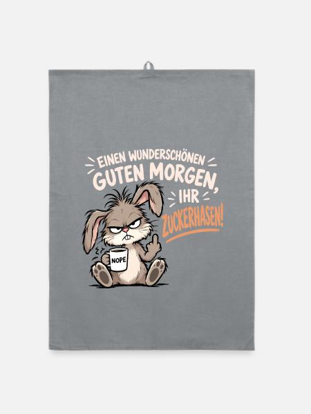 Morgenmuffel Hase - Organic Geschirrtuch - Grau