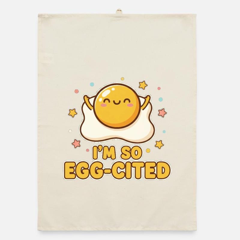 I'm So Egg-cited Kawaii Fried Egg Pun Organic dish towel