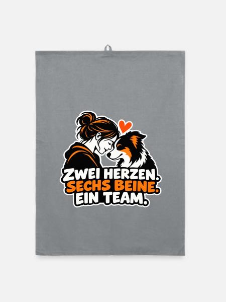 Zwei Herzen Sechs Beine Team - Organic Geschirrtuch - Grau - Vorne