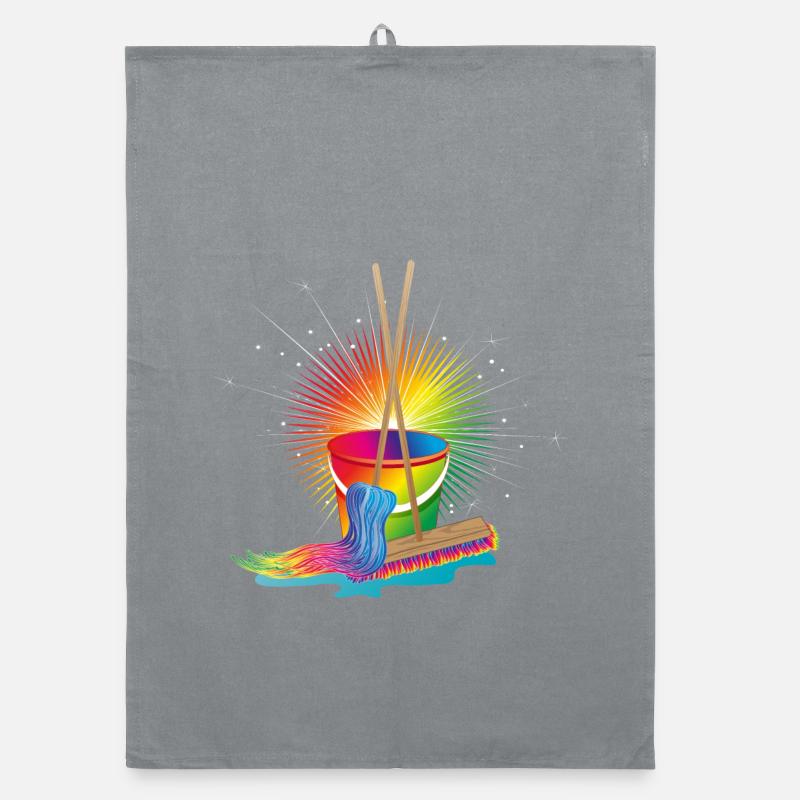 Wischmop,Besen und Eimer in Regenbogenfarben Organic Geschirrtuch
