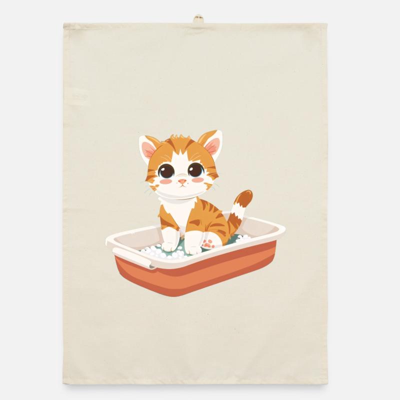 Mignon bébé chat jetant un coup d’œil hors de sa litière Torchon bio