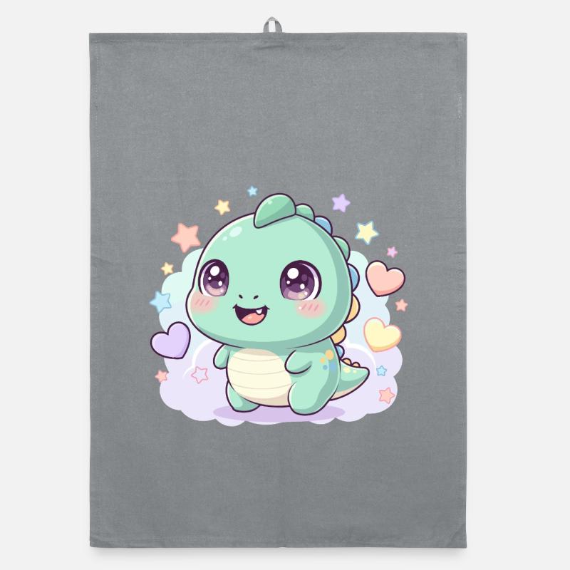 Pastell Kawaii Dino mit Sternchen Organic Geschirrtuch