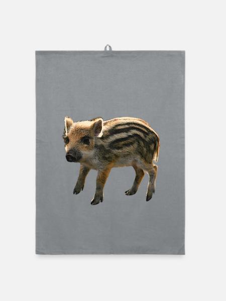 Frischling Wildschwein Digital Art - Organic Geschirrtuch - Grau