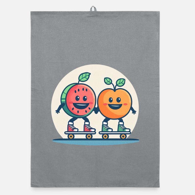 Roller skateboarding, fun and fruit Organic dish towel