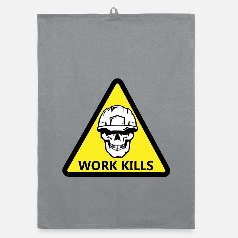 Danger Work, Kill sign with a helmeted skull Organic dish towel