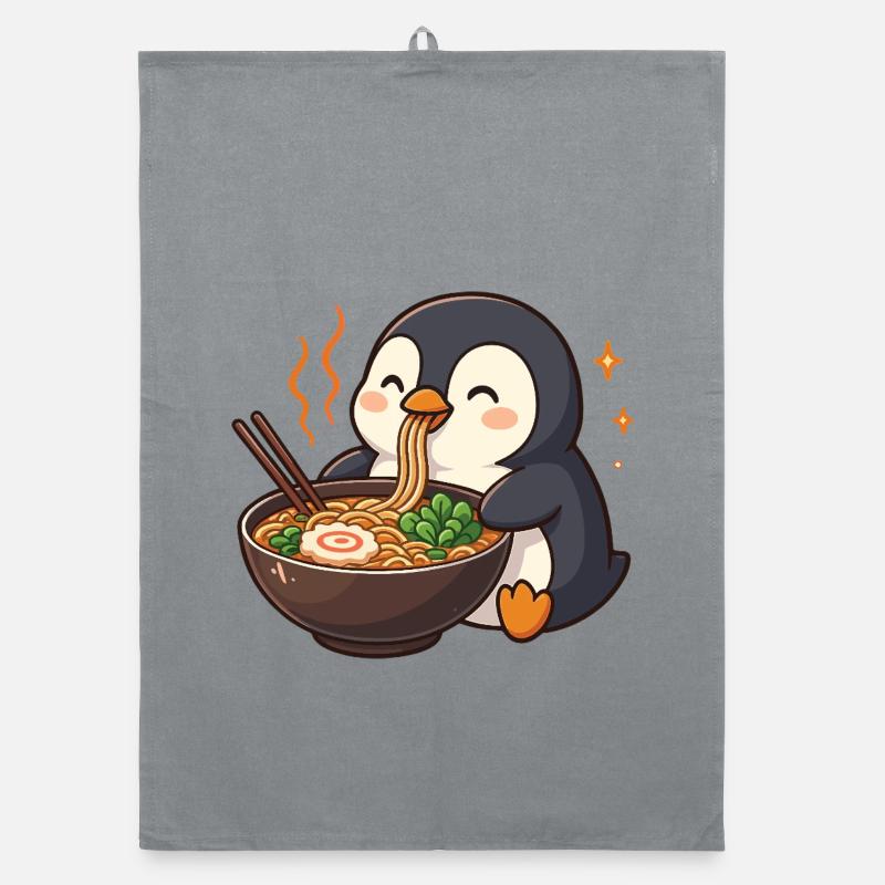 Pinguin mit Nudeln Ramen kawaii Pinguin Organic Geschirrtuch