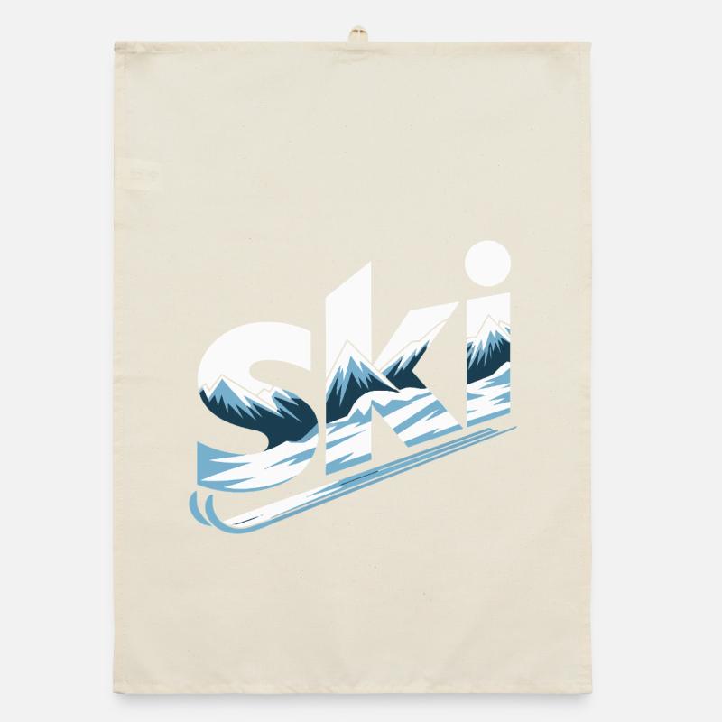 Ski Mountain Panorama Typo Design Organic dish towel