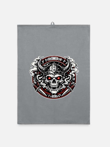 Vikingenschädel Feuerkreis - Organic Geschirrtuch - Grau - Vorne