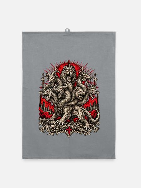 Kronenhydra im Flammenrot - Organic Geschirrtuch - Grau - Vorne