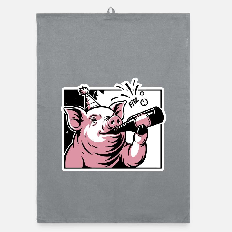 Cochon avec bouteille de fête et de célébration Torchon bio