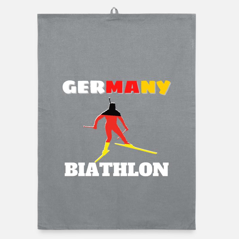 Biathlete silhouette with German flag Organic dish towel