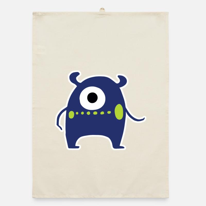 Navy Blue Cyclops Monster | Cute Chibi Alien  Organic dish towel