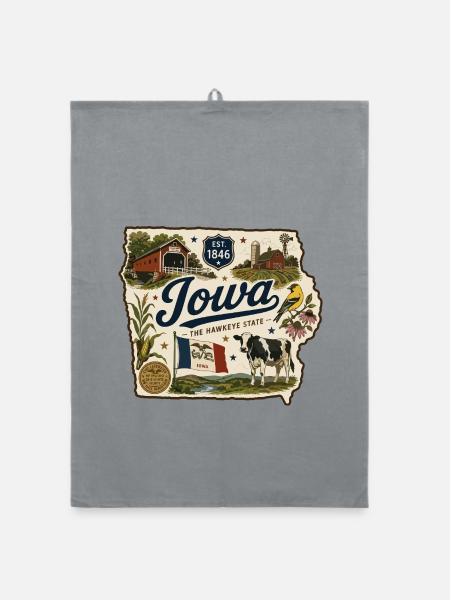 Iowa Hawkeye State Vintage Farm Aufkleber - Organic Geschirrtuch - Grau - Vorne