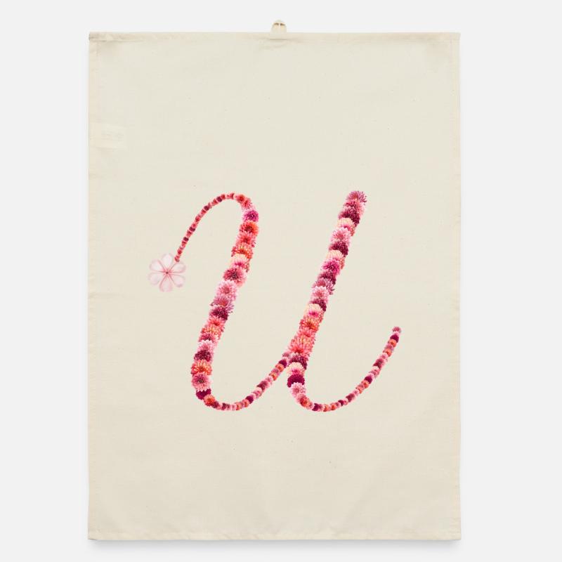 Romantic floral monogram "U" Organic dish towel