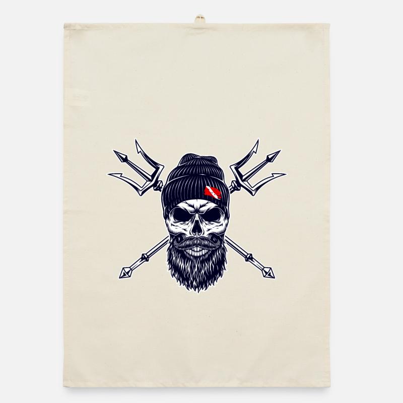 Bearded Diver Trident Flag Diving on Cap Organic dish towel