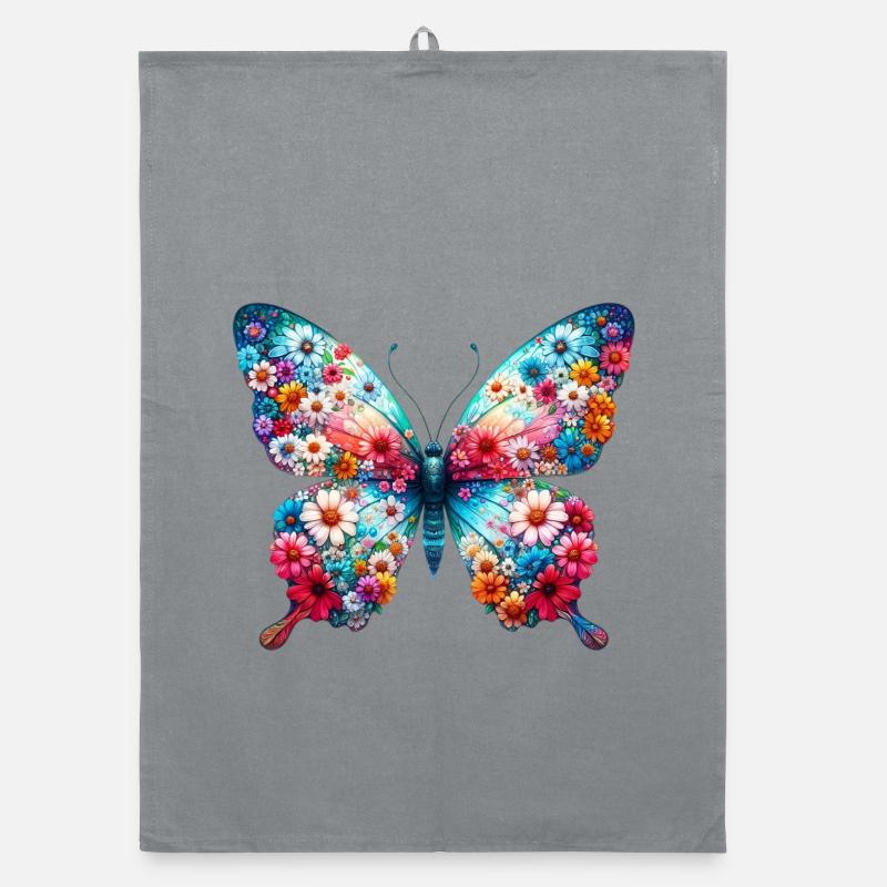 Butterfly decorated with flowers Organic dish towel