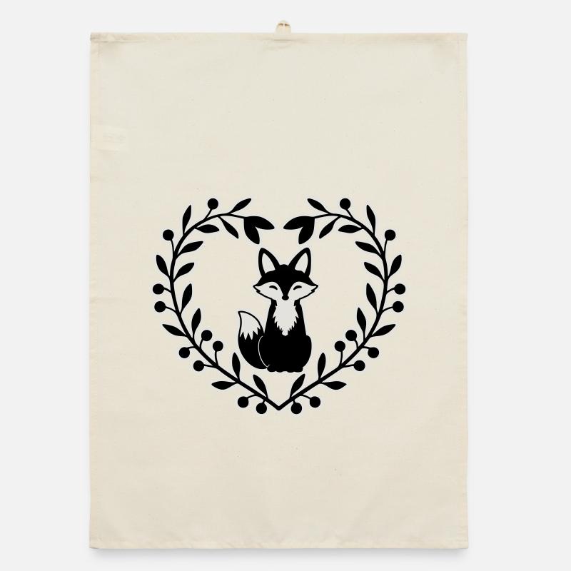 Cute Fox in a Wreath of Leaves – Hand Drawn Organic dish towel