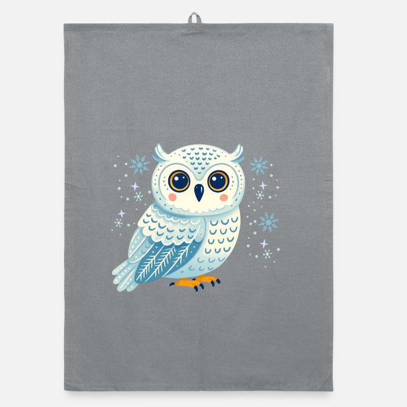 Hibou des hivers dans les flocons de neige - Torchon bio - bruyère