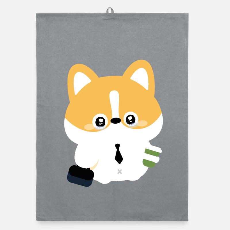 Corgi in Tie with Coffee Cup Organic dish towel