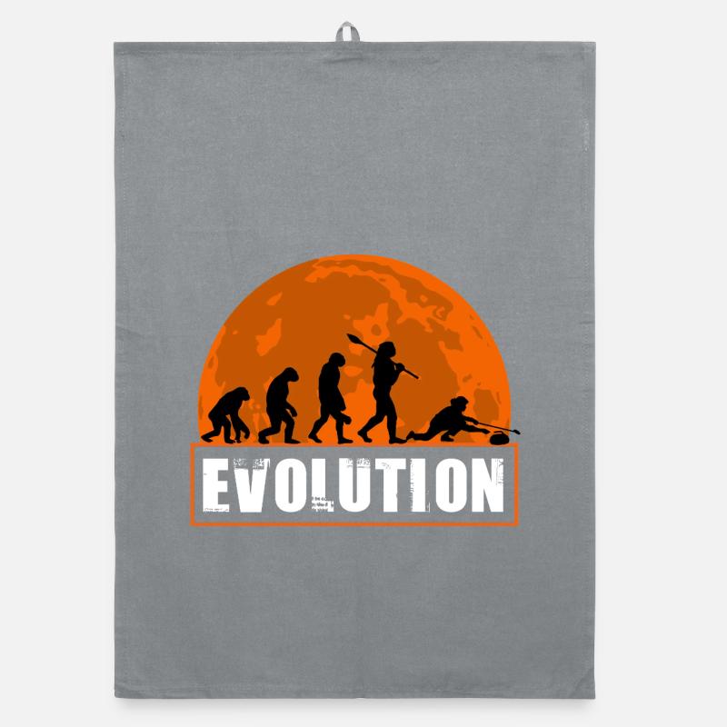 Curling Evolution Silhouette Wintersport Humor Organic Geschirrtuch