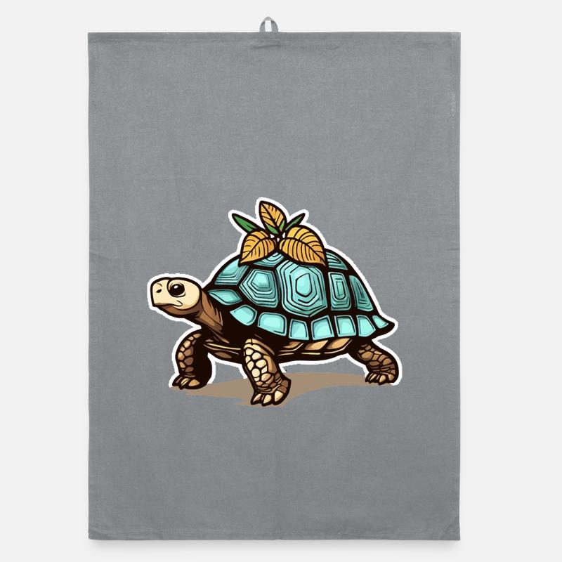 Schildkröte mit blauem Panzer & Blättern Organic Geschirrtuch