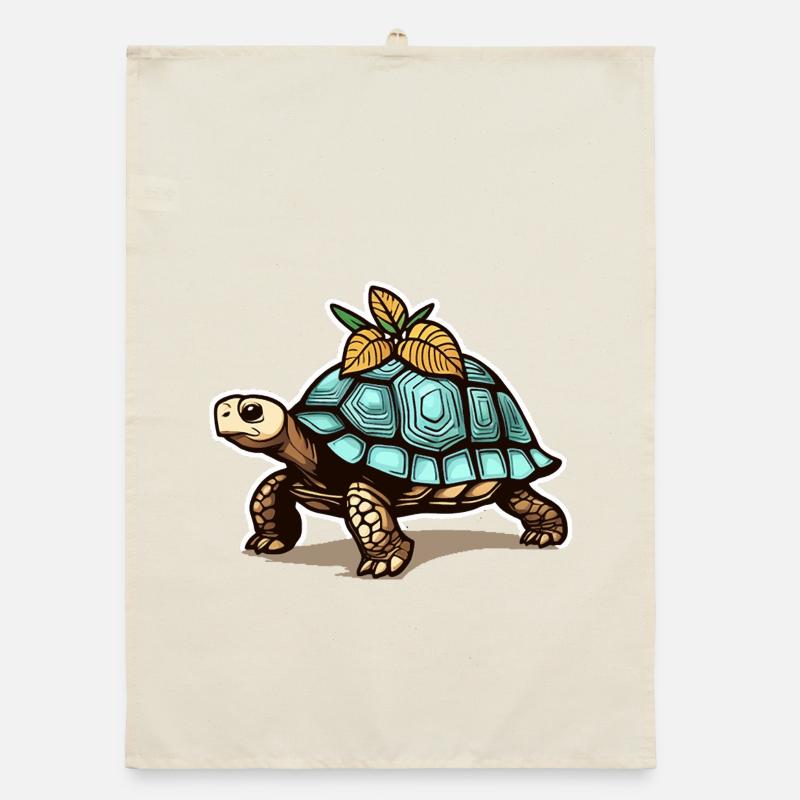 Turtle with blue shell & leaves Organic dish towel