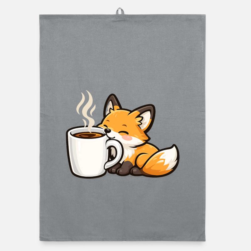 Cuddly fox with coffee Organic dish towel