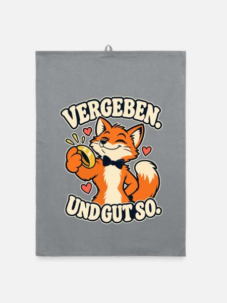 Vergeben. Und gut so. – Fuchs Hochzeit Ring - Organic Geschirrtuch - Grau - Vorne