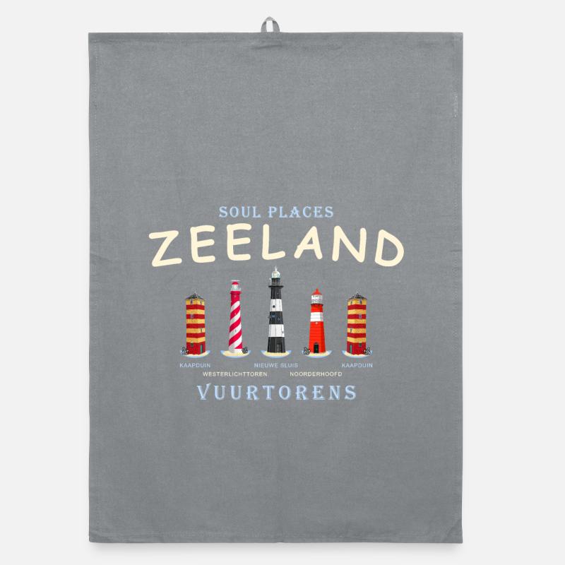 Zélande, Pays-Bas, Phares Dessin à la main Torchon bio