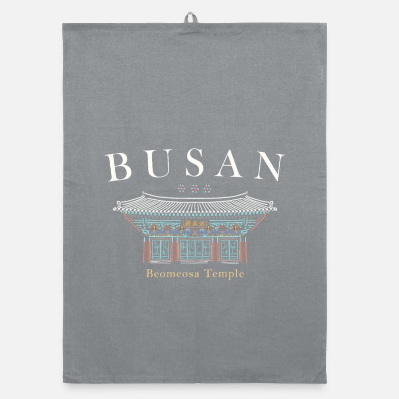 Busan, Corée du Sud, Temple dessiné à la main Torchon bio