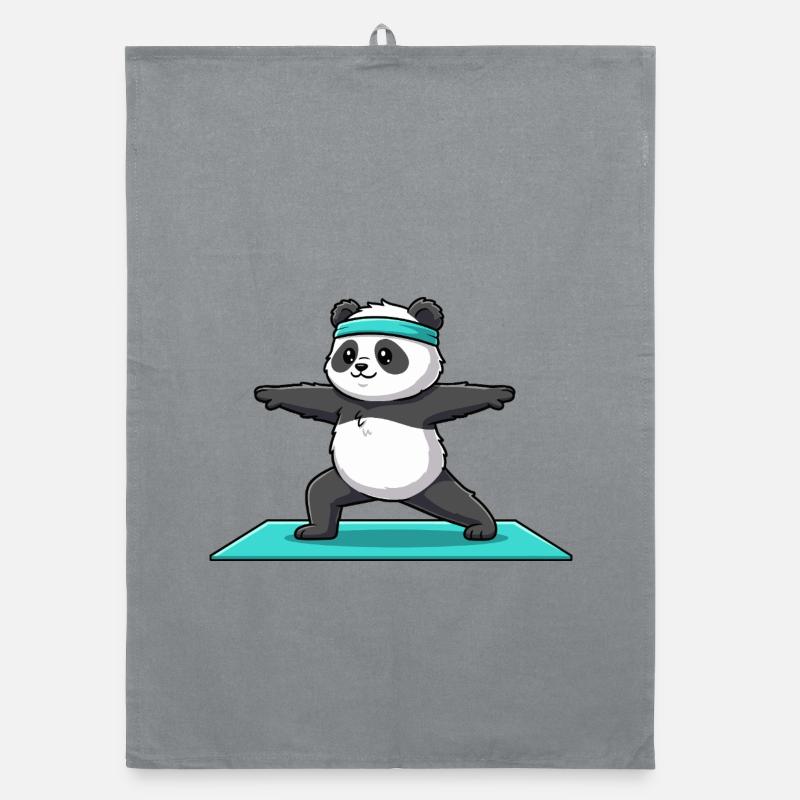 Yoga Panda Bear Doing Warrior Pose Organic dish towel