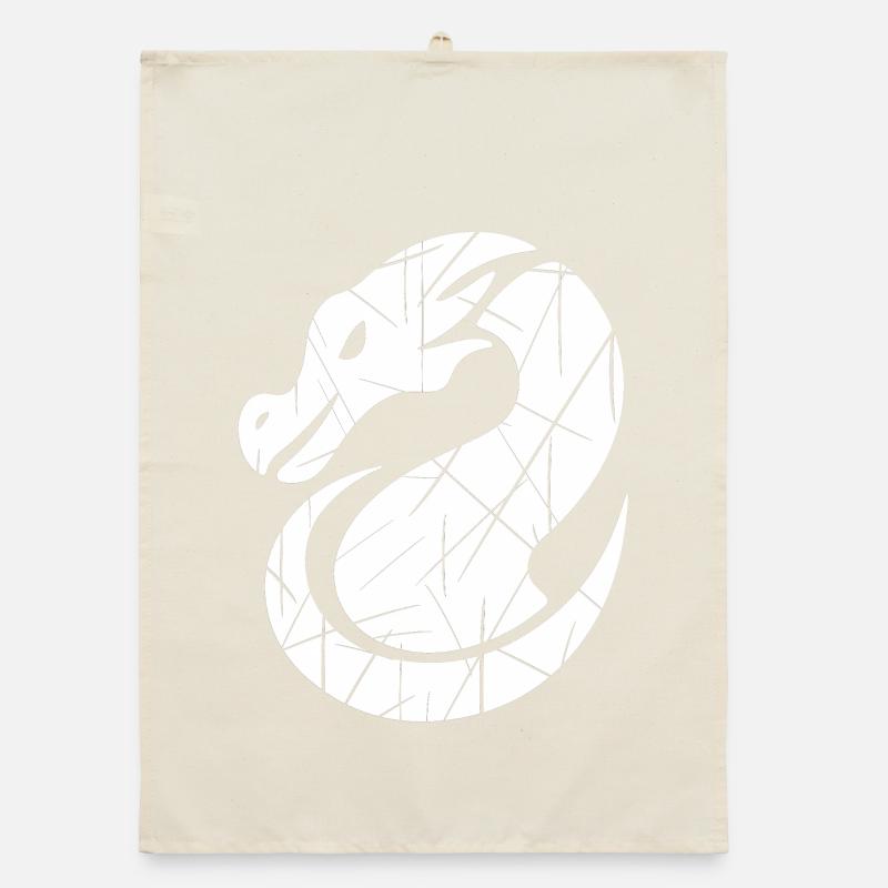 Silhouette de dragon blanc Torchon bio