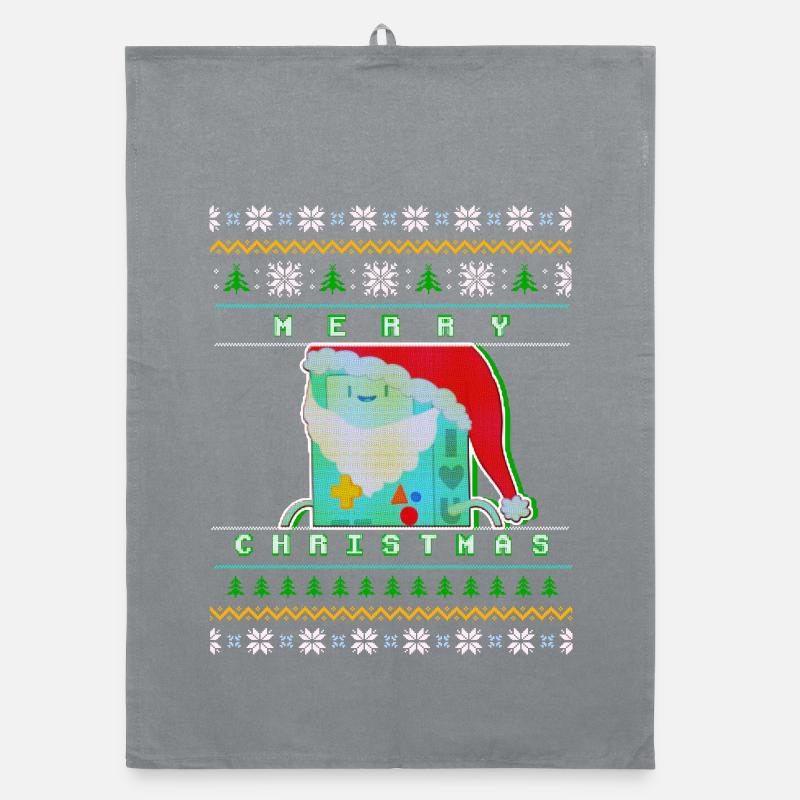 Joyeux Noël Pixel Santa « Pull de Noël moche » Torchon bio