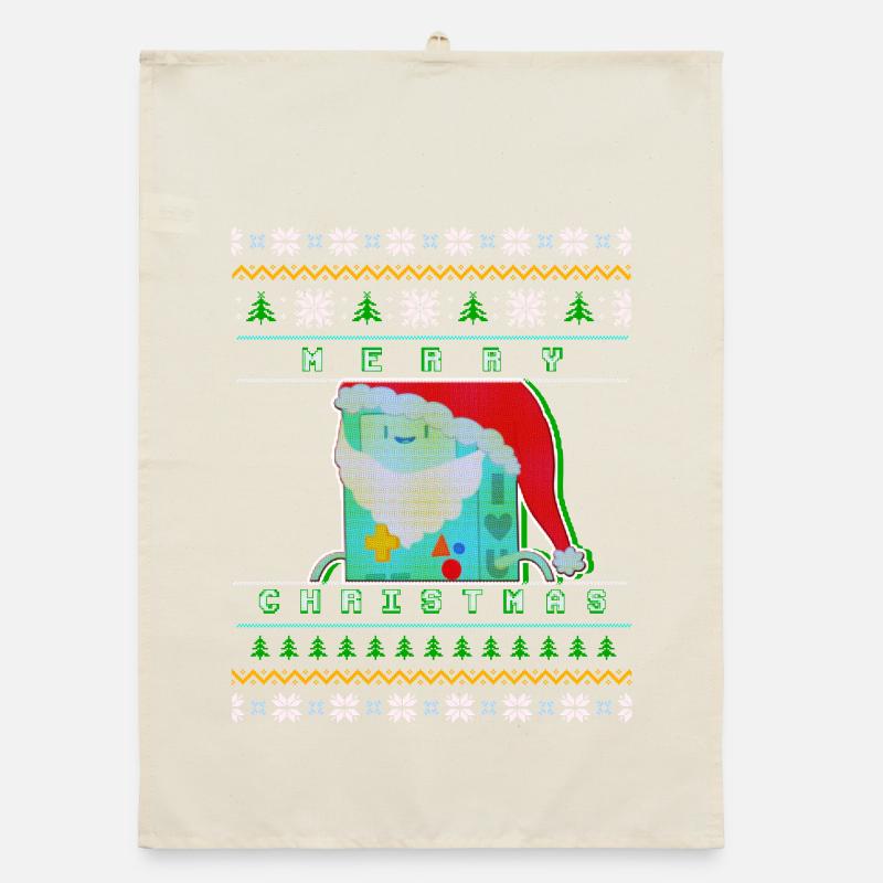 Joyeux Noël Pixel Santa « Pull de Noël moche » Torchon bio