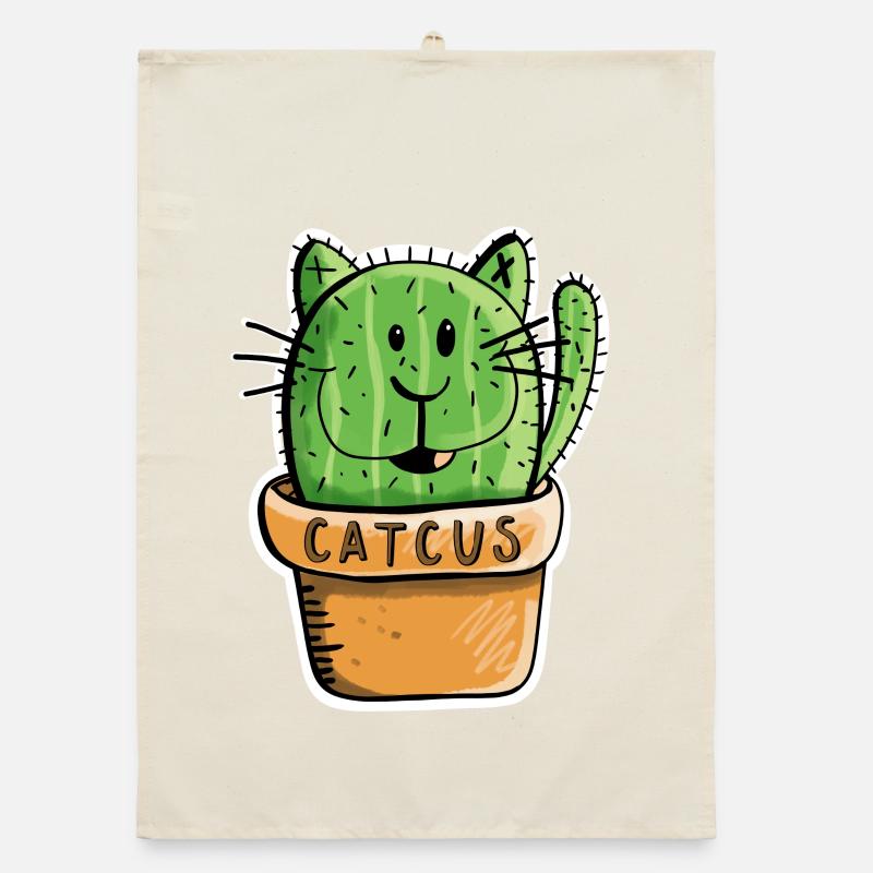 Catcus Cactus Cat - Cats - Cacti - Comic - Fun Organic dish towel