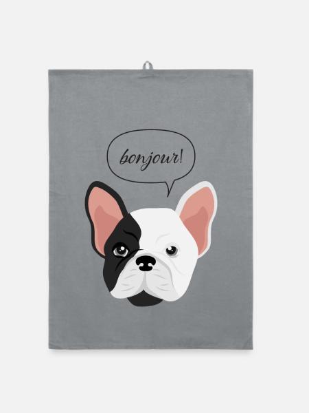 French Bulldog Bonjour - Organic dish towel - grey - Front