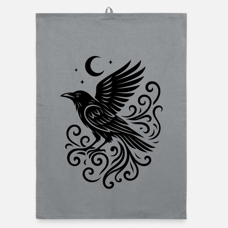 Rauhnächte Corbeau avec Lune et Étoiles Torchon bio