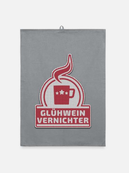 Glühwein Vernichter – Ugly Christmas Style - Organic Geschirrtuch - Grau - Vorne
