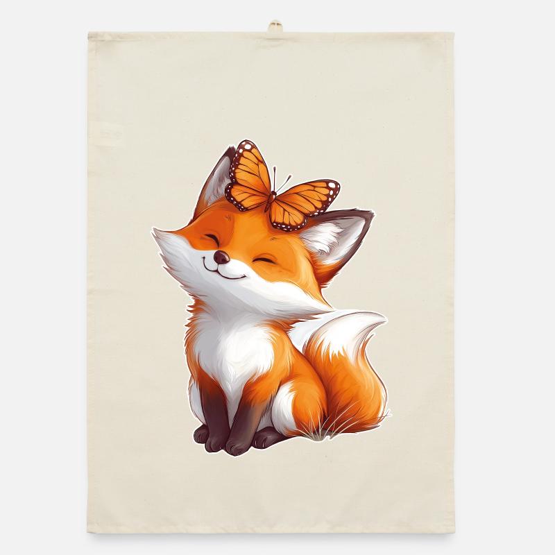 Fuchs mit Schmetterling Organic Geschirrtuch