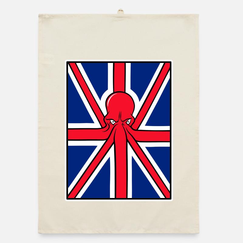 Drapeau Union Jack pieuvre rouge Torchon bio