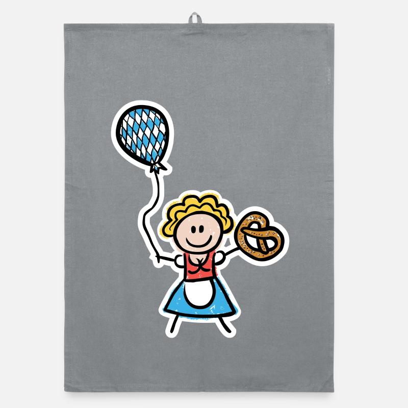Lustiges Madl im Dirndl mit Luftballon und Brezel Organic Geschirrtuch