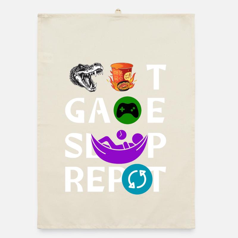 Manger dormir jeu répéter icône collage Torchon bio