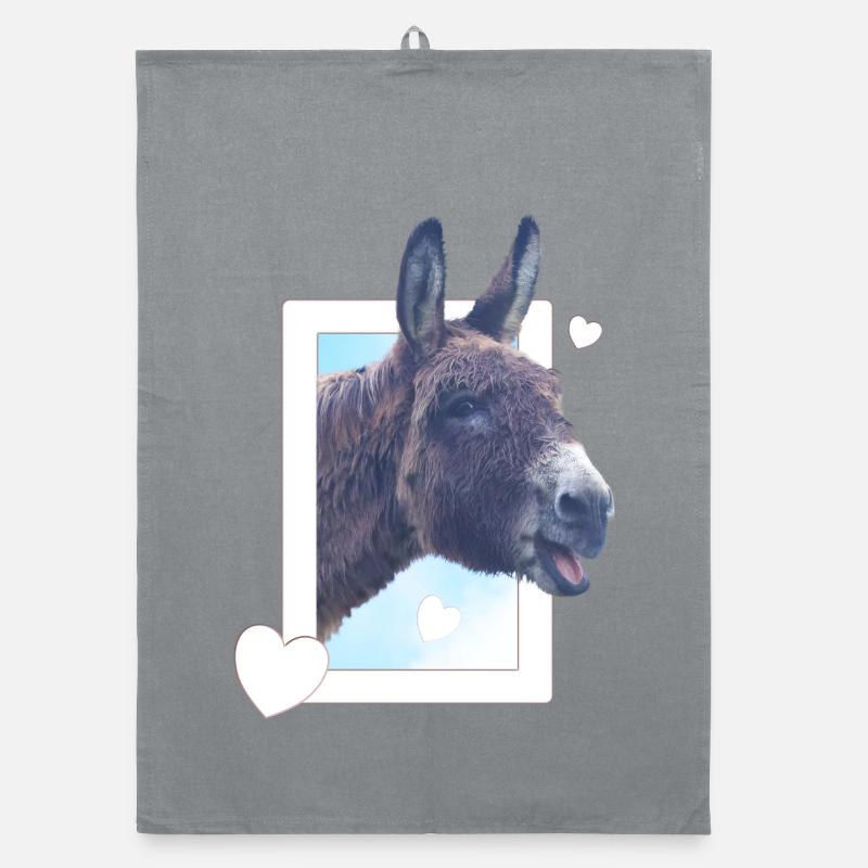 Cute donkey peeks through the window heart Organic dish towel
