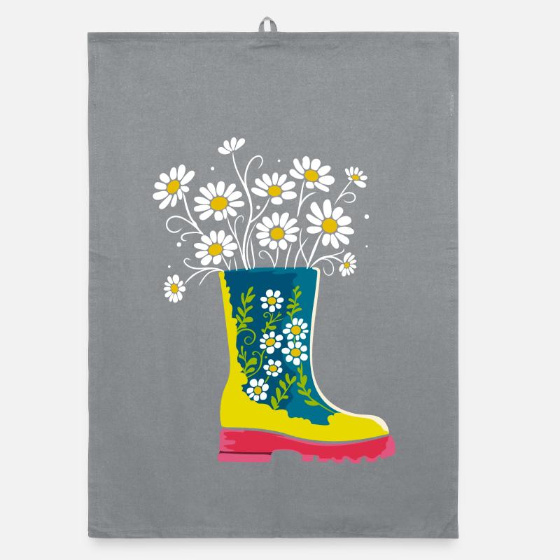 Colorful rubber boots with flowers Organic dish towel