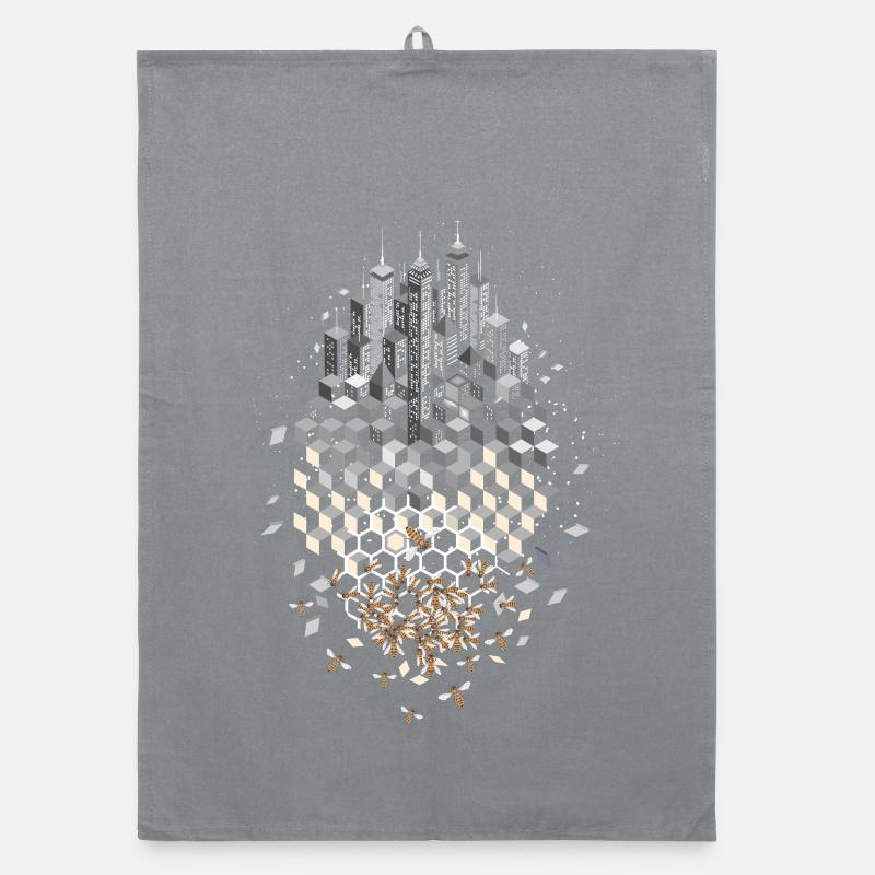 Skyline with bees and honeycombs Organic dish towel