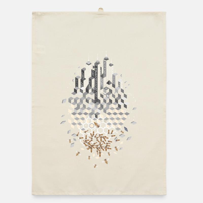 Skyline with bees and honeycombs Organic dish towel